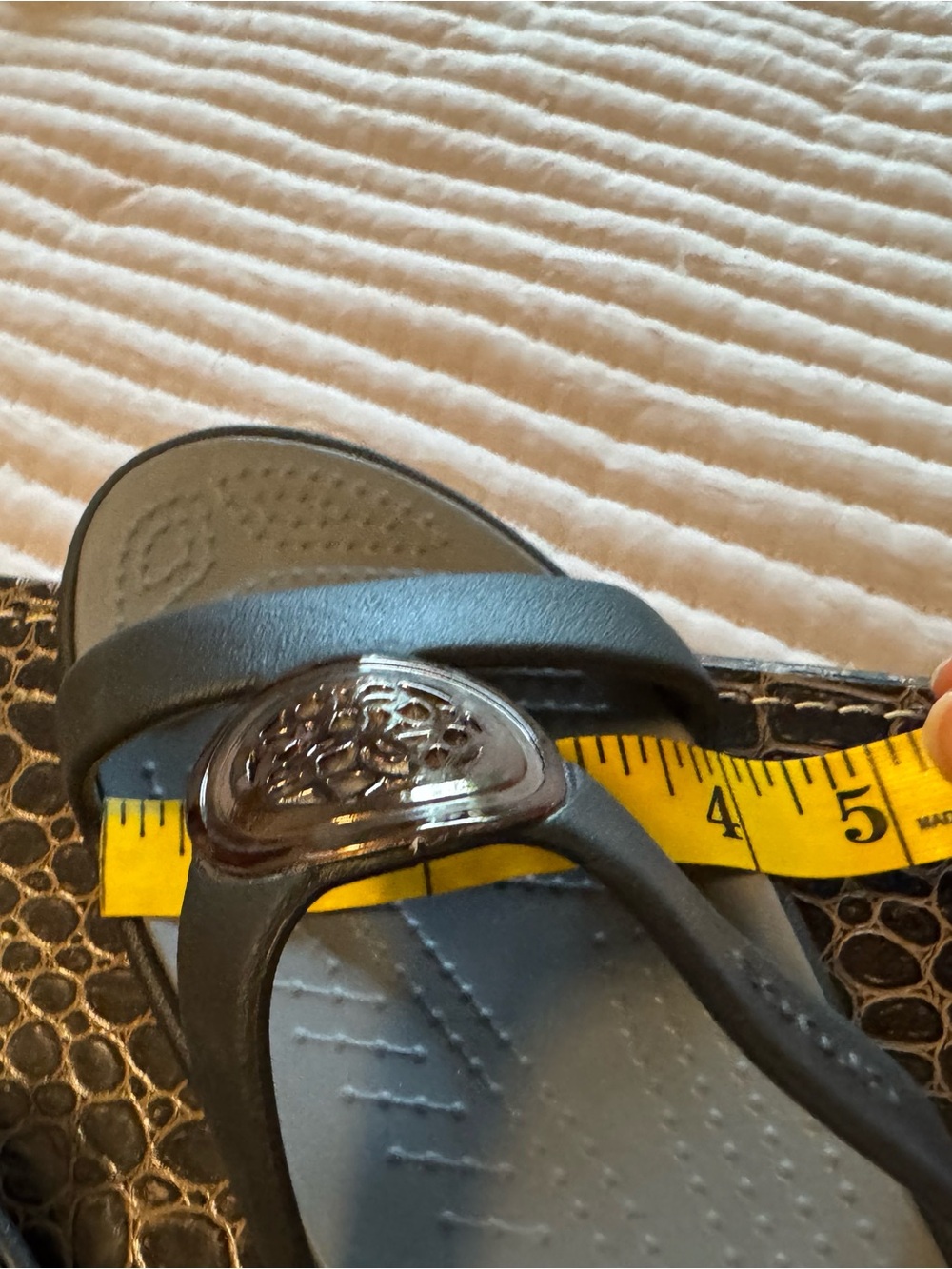 CROCS Women's Gray and Black Slide Sandals with Medallion - Picture 5 of 5